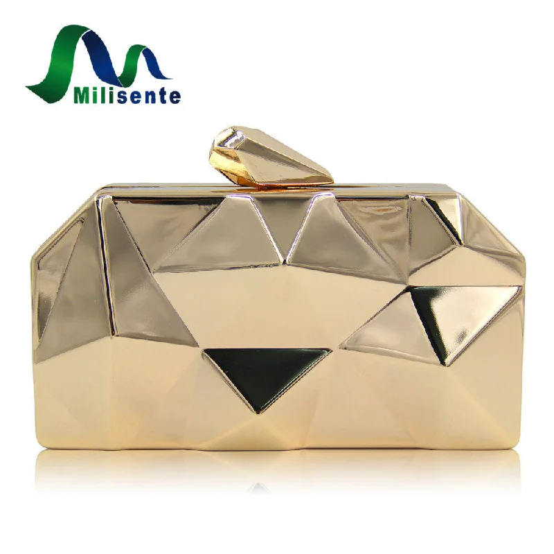 Milisente Handbags Women Metal Clutches Top Quality Hexagon Mini Party Black Evening Purse Silver Bags Gold Box Clutch