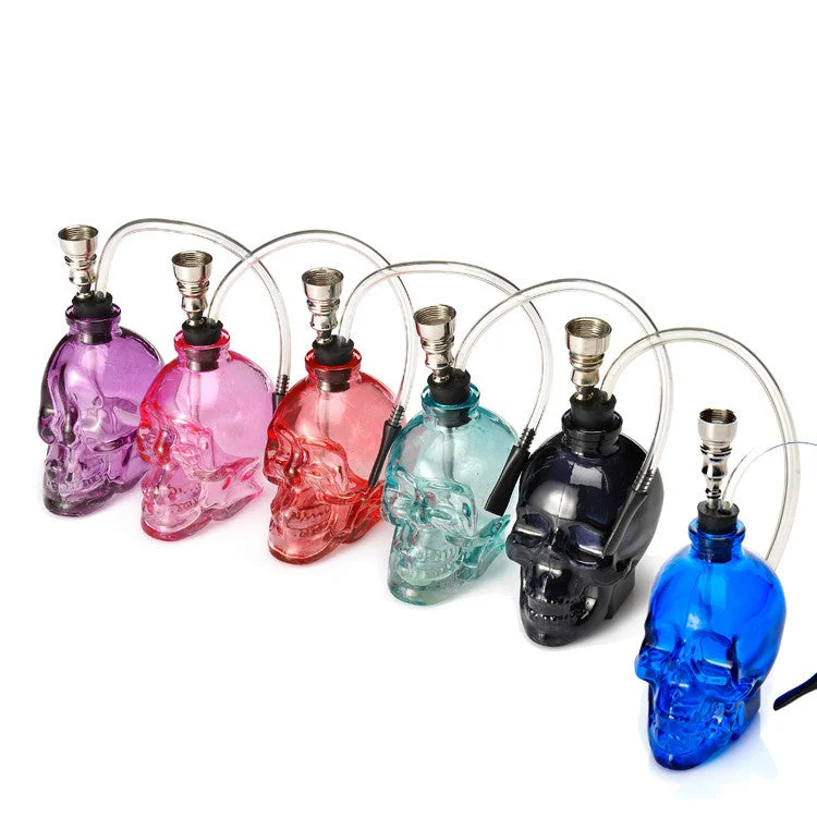 Top Brand Lovely Skull Head Hookah Mini Shisha Glass Healthy Smoking Best Gift 6 colors Tobacco Herb Pipe Smoking Set Water Pipe