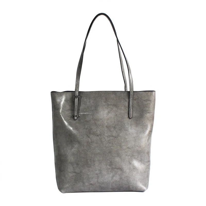 Zip Top Womens Grey Leather Shoulder Tote Bags Purse Handbags for Women