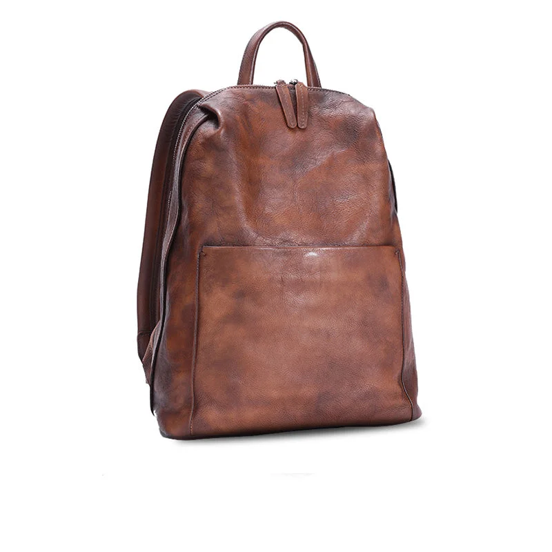 Womens Brown Genuine Leather Laptop Backpack Purse Travel Backpacks for Girls