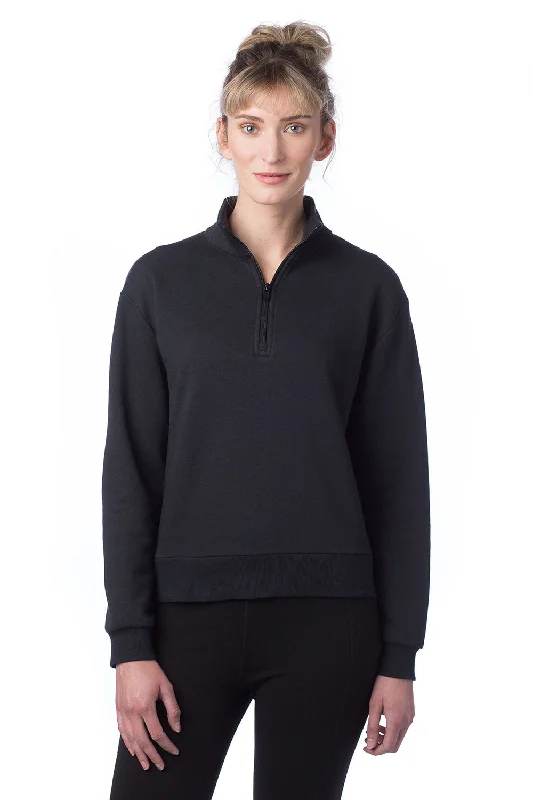 Alternative Womens Eco Cozy Fleece Mock Neck 1/4 Zip Sweatshirt - Black