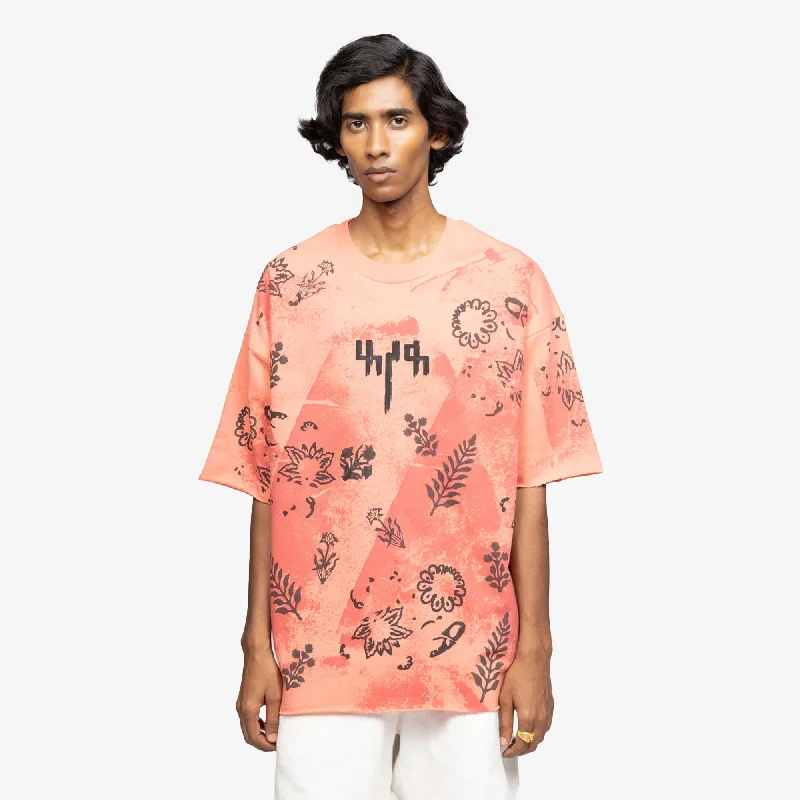 F A R A K | CORAL BLOCK PRINTED T-SHIRT { PINK/PINK