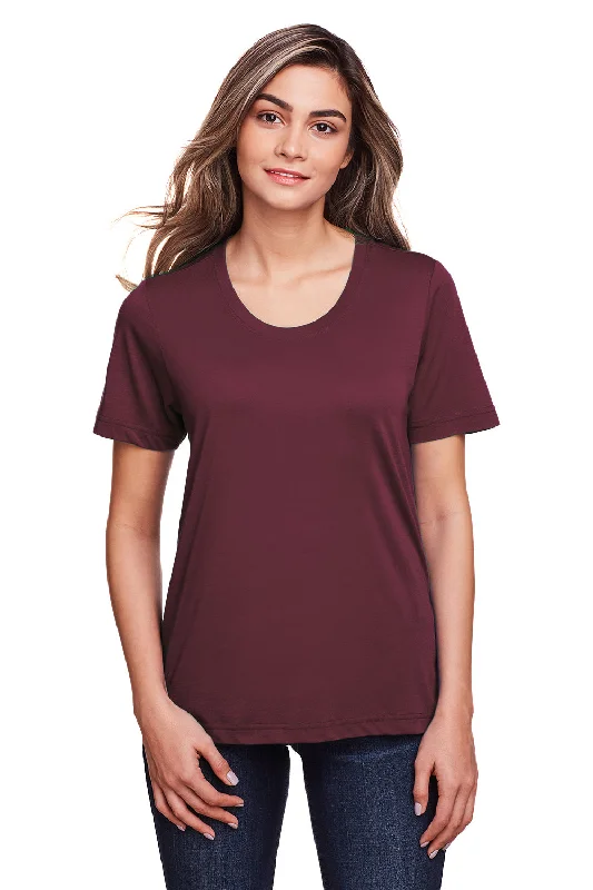 Core 365 Womens Fusion ChromaSoft Performance Moisture Wicking Short Sleeve Scoop Neck T-Shirt - Burgundy