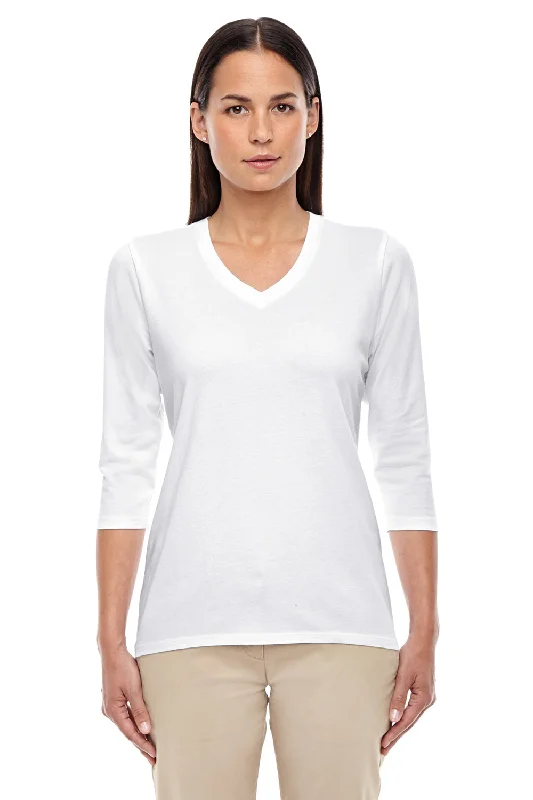 Devon & Jones Womens Perfect Fit 3/4 Sleeve V-Neck T-Shirt - White