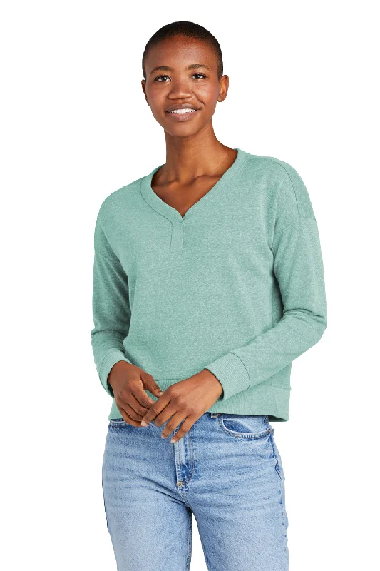 District Womens Perfect Tri Fleece V-Neck Sweatshirt - Heather Eucalyptus Blue