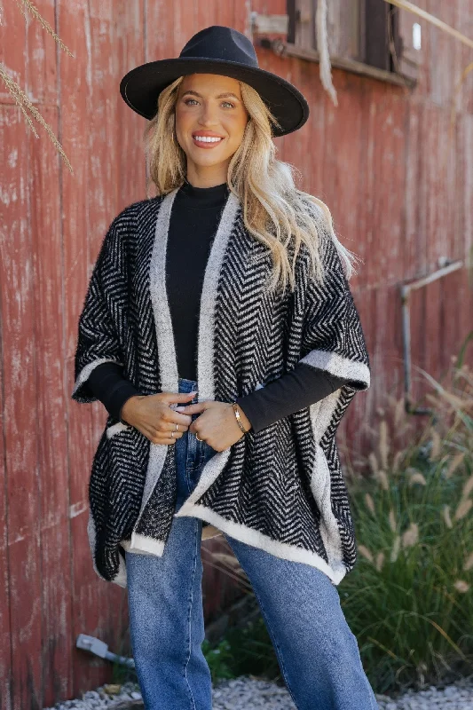 Fuzzy Black Herringbone Kimono