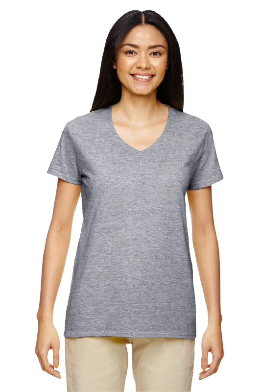 Gildan Womens Short Sleeve V-Neck T-Shirt - Heather Graphite Grey