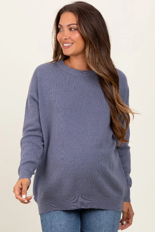 Grey Basic Relaxed Pullover Maternity Sweater