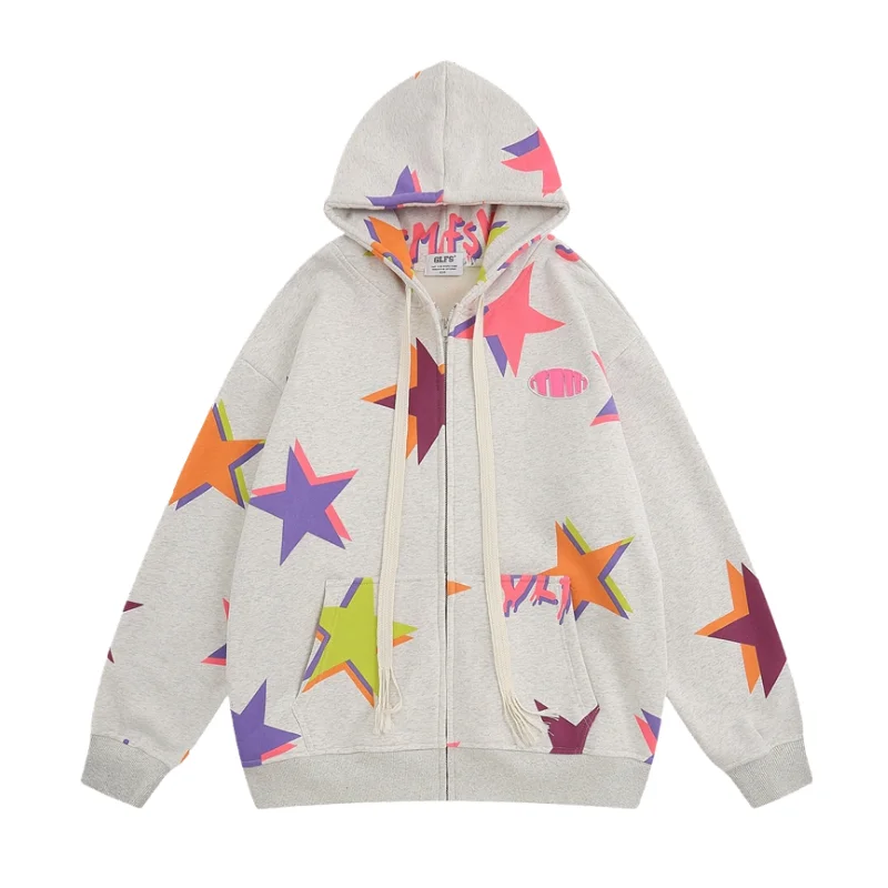 High Street Colorful Star Full Zip Hoodies