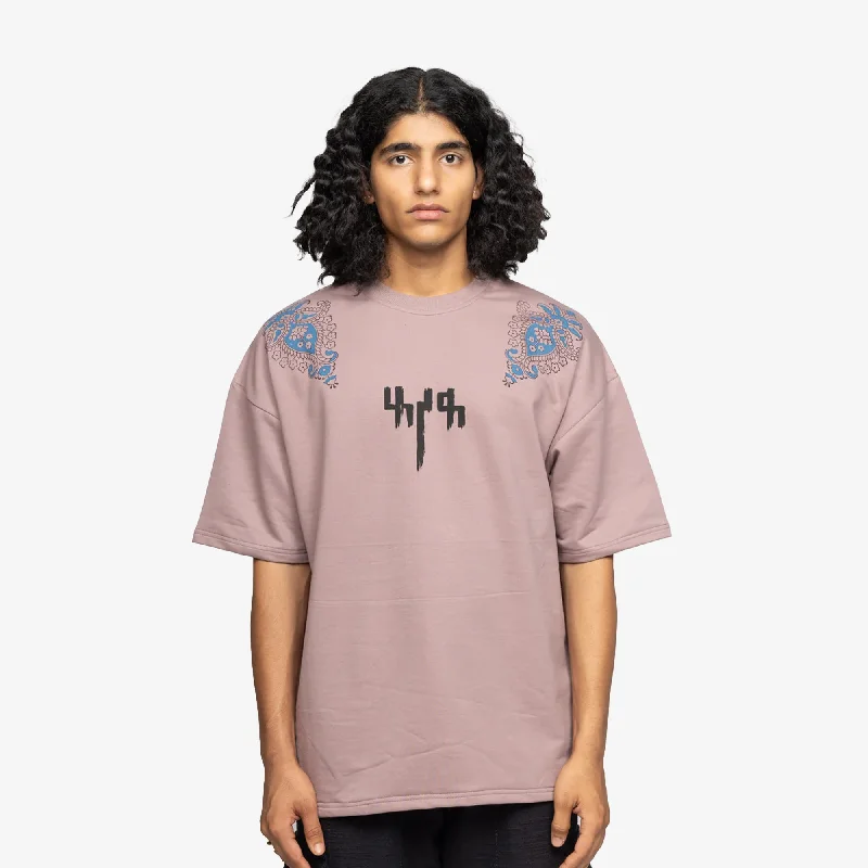 F A R A K | MAUVE BLOCK PRINTED T-SHIRT { PINK/PINK