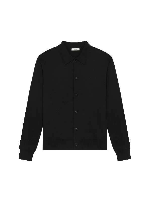 Mens DNA Knitted Collared Shirt—black