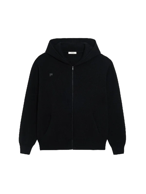 Mens Recycled Cashmere Zipped Hoodie—black