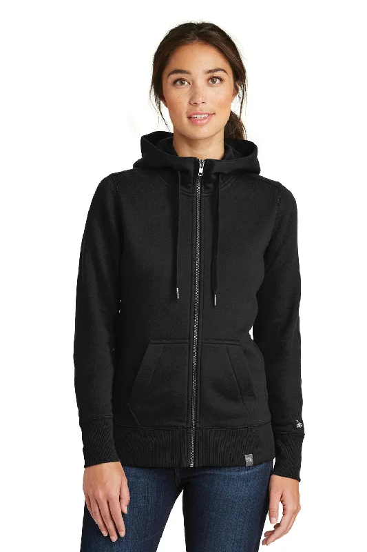 New Era Womens Sueded French Terry Full Zip Hooded Sweatshirt Hoodie - Black