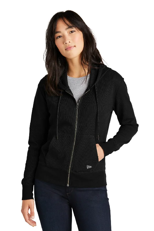 New Era Womens Thermal Full Zip Hooded Sweatshirt Hoodie - Black