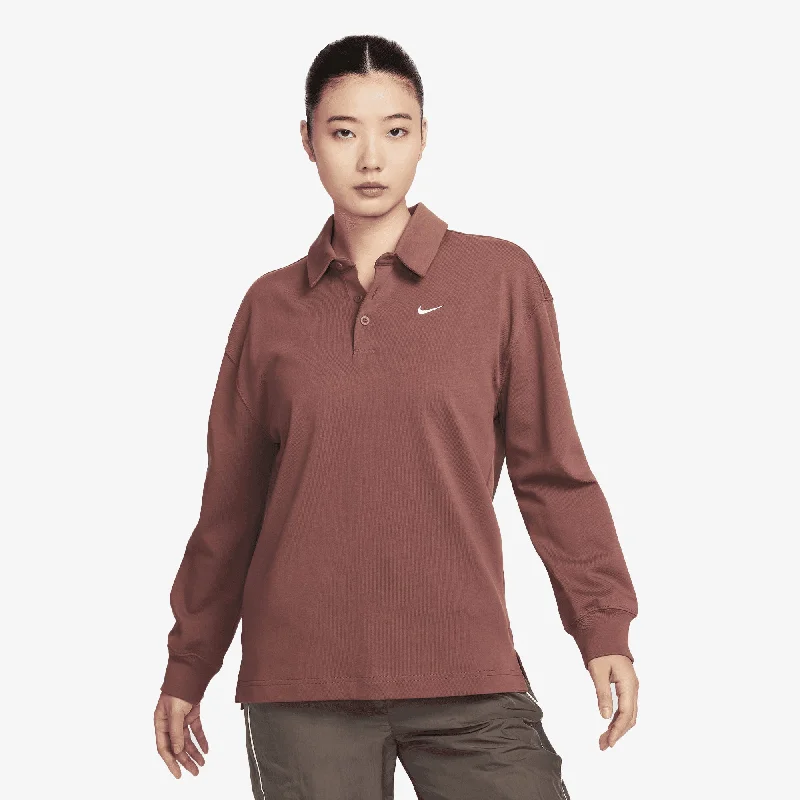 NIKE | WMN'S OVERSIZED LONG-SLEEVE POLO { RED SEPIA/SAIL