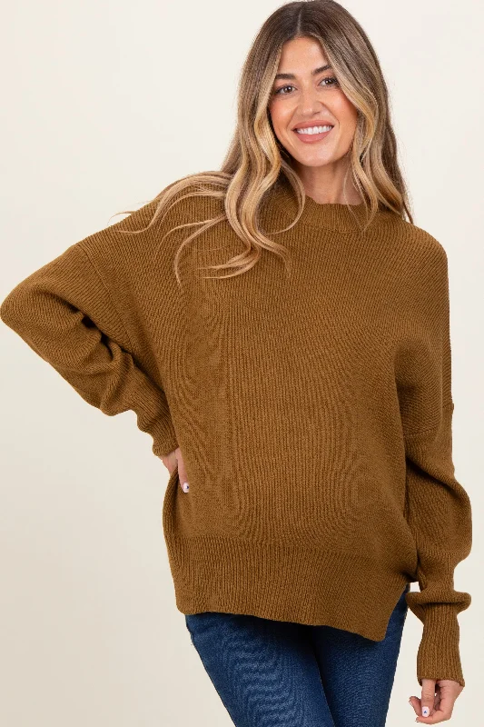 Olive Mock Neck Basic Maternity Sweater