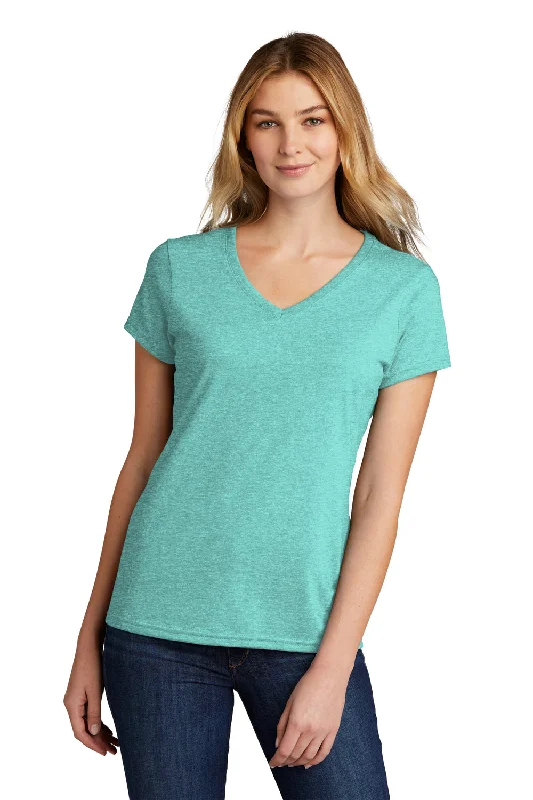 Port & Company Womens Short Sleeve V-Neck T-Shirt - Heather Vivid Teal Green