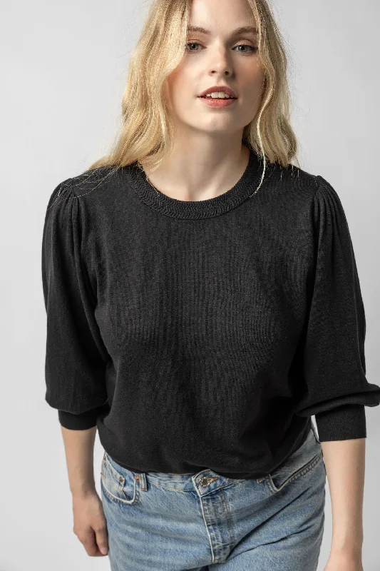 Rib Trim Puff Sleeve Sweater