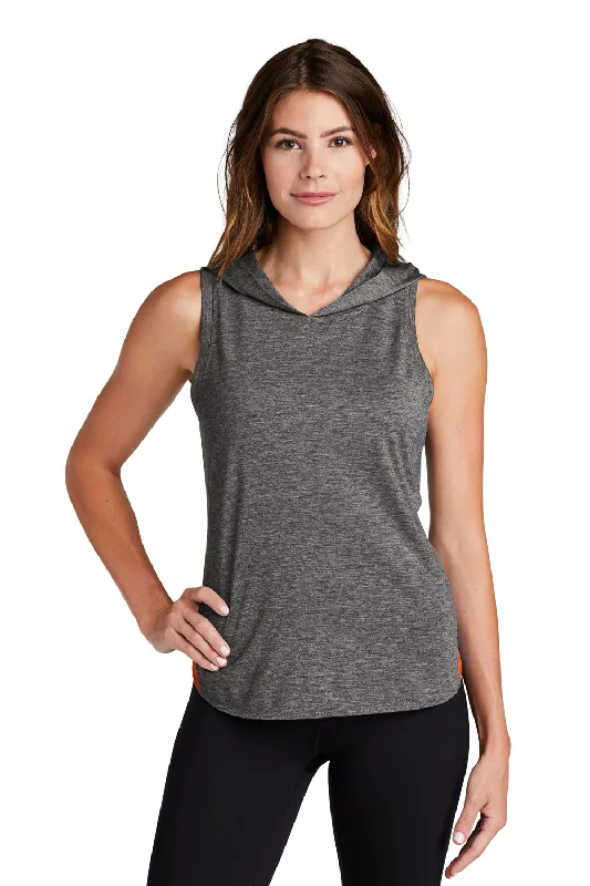 Sport-Tek Womens Draft Moisture Wicking Hooded Tank Top Hoodie - Heather Deep Orange/Heather Dark Grey