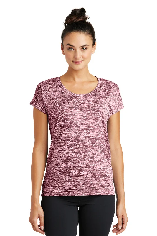 Sport-Tek Womens Electric Heather Moisture Wicking Short Sleeve Crewneck T-Shirt - Maroon Electric - Closeout