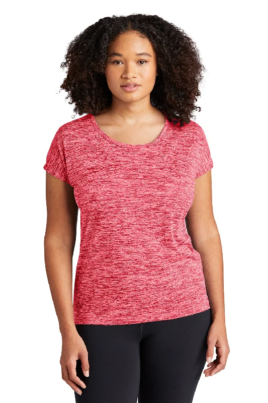 Sport-Tek Womens Electric Heather Moisture Wicking Short Sleeve Crewneck T-Shirt - Deep Red Electric