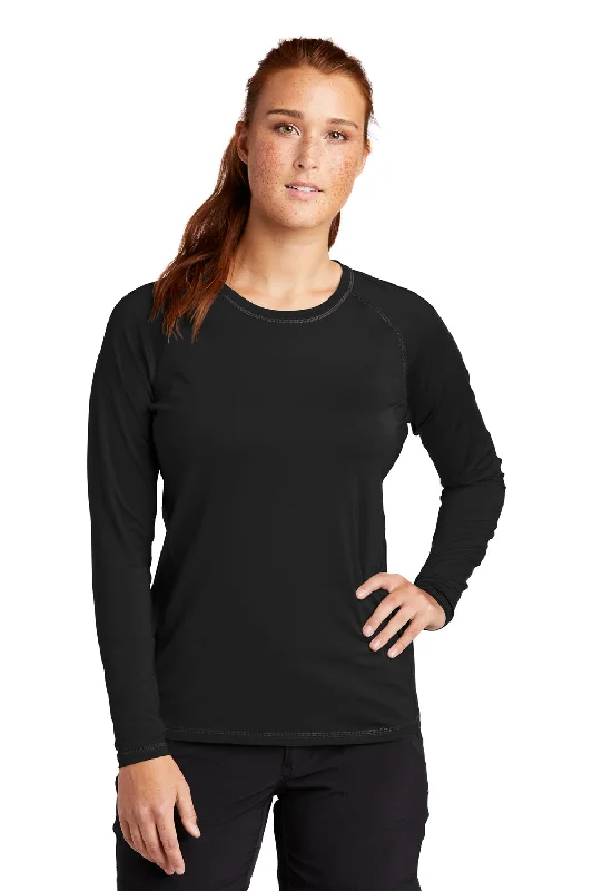 Sport-Tek Womens Rashguard Moisture Wicking Long Sleeve Crewneck T-Shirt - Black