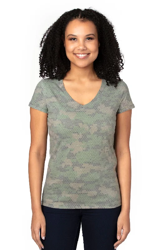 Threadfast Apparel Womens Ultimate Short Sleeve V-Neck T-Shirt - Hex Green Camo