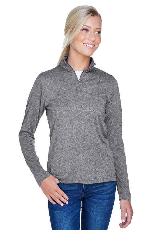 UltraClub Womens Heather Cool & Dry Performance Moisture Wicking 1/4 Zip Sweatshirt - Heather Charcoal Grey