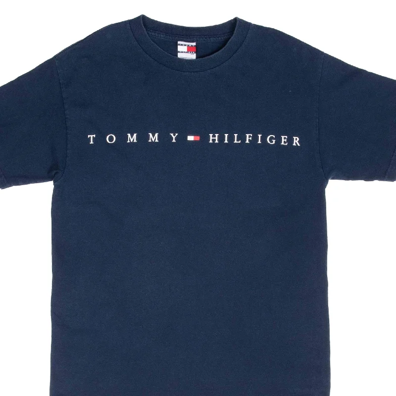 VINTAGE TOMMY HILFIGER SPELLOUT NAVY BLUE TEE SHIRT 1990S MEDIUM