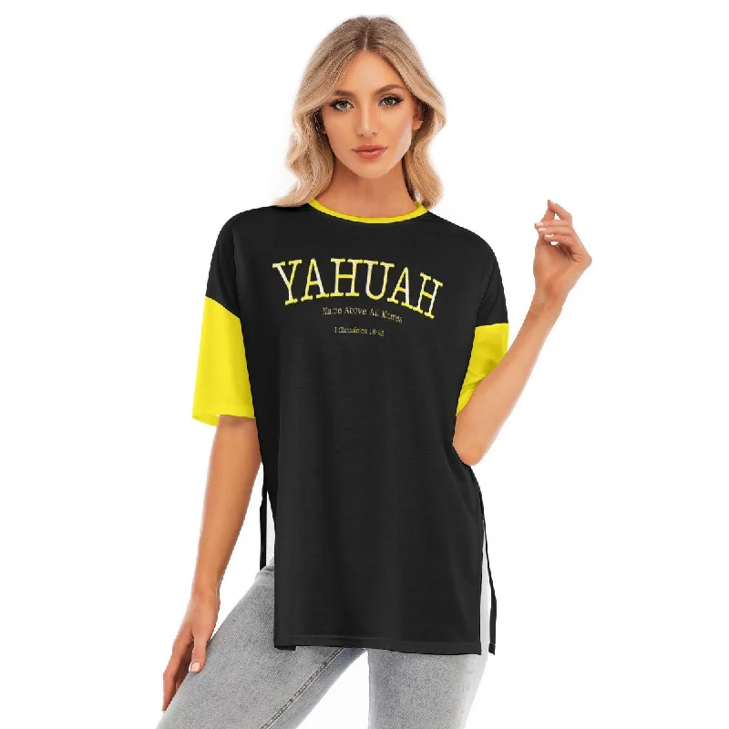 Yahuah-Name Above All Names 02-02 Designer Drop Shoulder Split Hem Long T-shirt