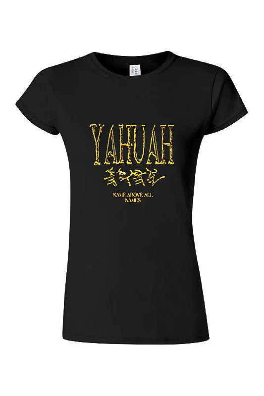 Yahuah-Name Above All Names 01-02 Designer Gildan Ladies Softstyle Fitted Cap Sleeve T-shirt (2 colors)