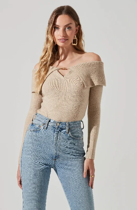 Zella Off Shoulder Chain Detail Sweater